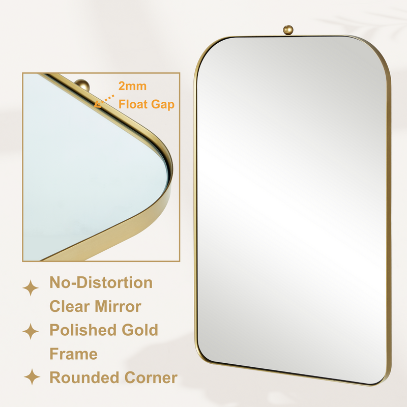 Gold Arch Mirror for Bathroom Vanity, 21x33 inch Wall Mirror for Living Room Entryway