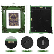 A baroque-style picture frame in dark green color. The frame is designed for wall and tabletop display.