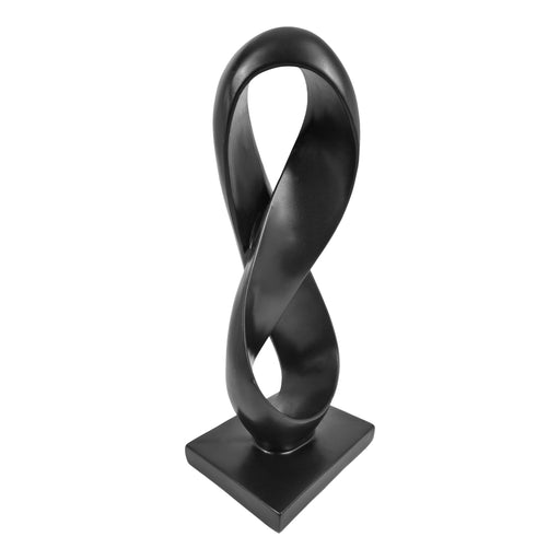 Black abstract sculpture on a white background.