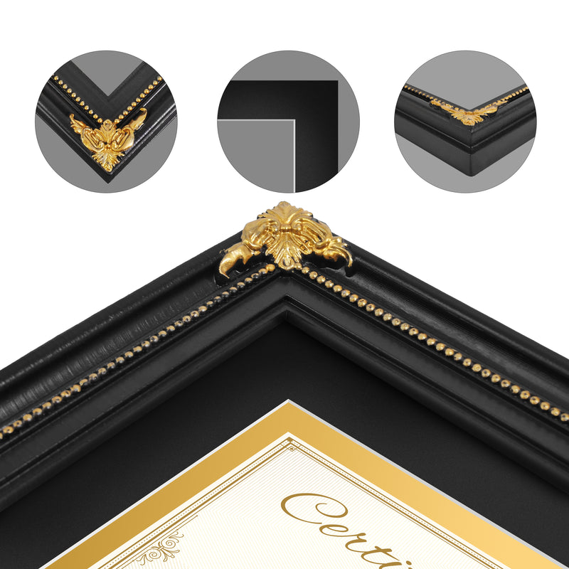 11 x 14 Frames with Mat for 8.5 x 11 Diploma Certificates Documents, Vintage Picture Frames