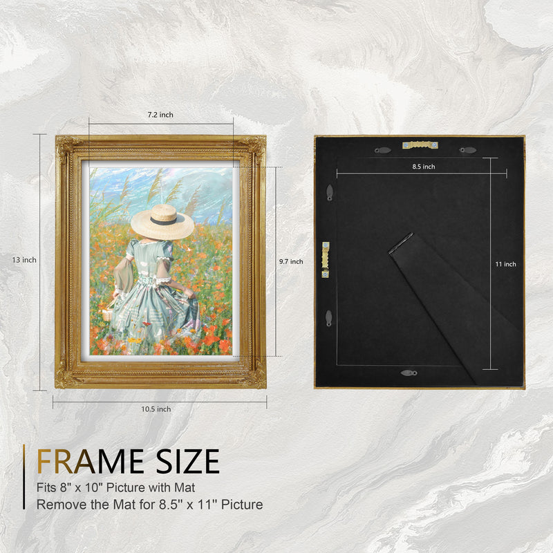 Vintage Picture Frames 8.5x11 Matted to 8x10 Image, Wall and Tabletop Picture Frames