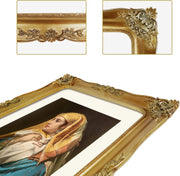 Decorative gold frame with detailed carvings on a white background.