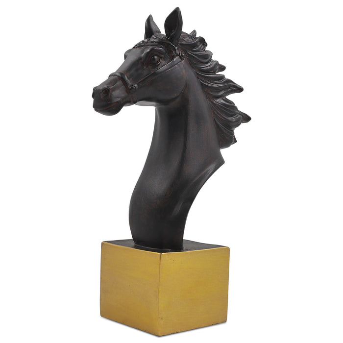 8'' Horse Bust Dark Brown Horse Sculpture with Solid Golden Base