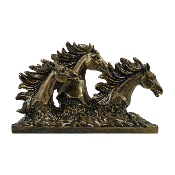 Running Horses Sculpture, Horse Bust Statue with Antique Brass Finish, Perfect for Home, Office, or Gift Ideas