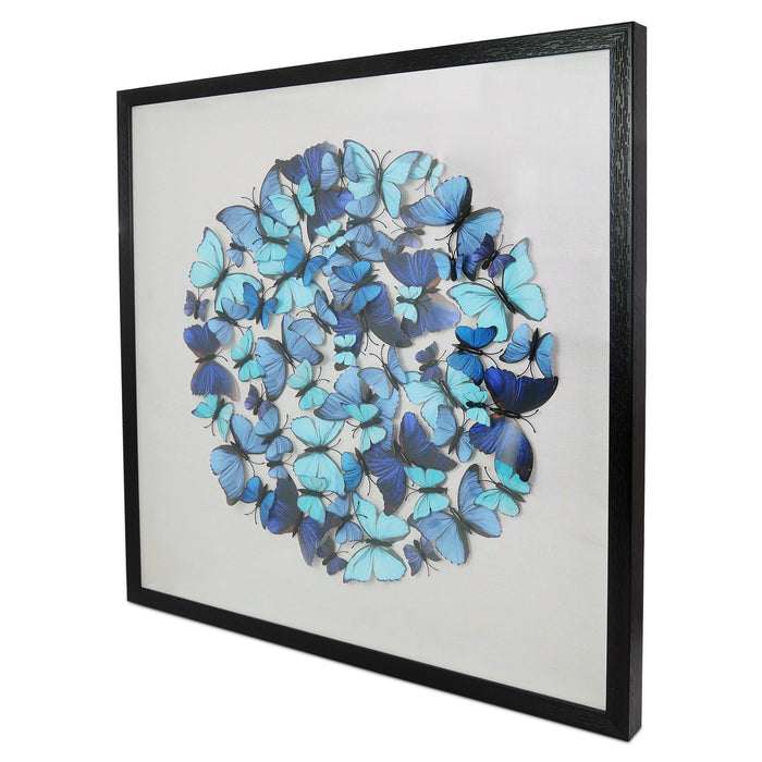 Morpho Butterflies Wall Art Décor Black Frame w/ Glass Cover