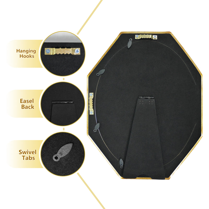 An antique-style octagon picture frame with a brushed gold finish.