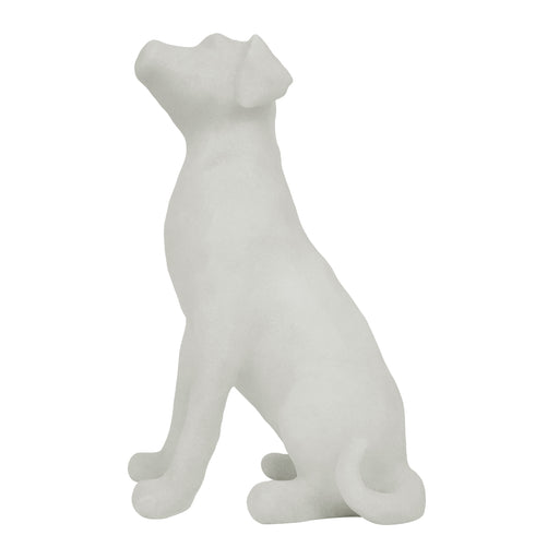 White stone Labrador dog statue on a white background.