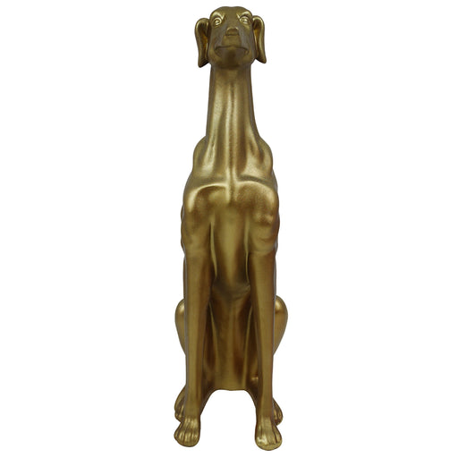 Gold dog statue on a white background.