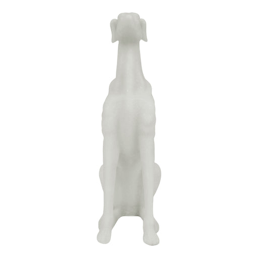 White marble dog sculpture on a white background.