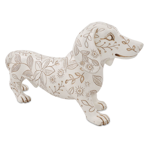 Dachshund statues are beautifully crafted in resin with charming details of paper-cutting style carving.