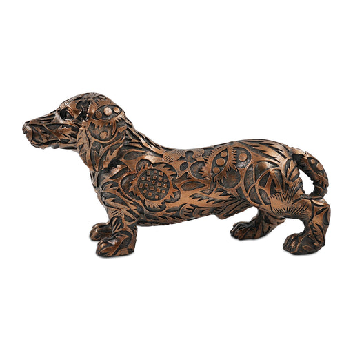 Dachshund statues are beautifully crafted in resin with charming details of paper-cutting style carving.