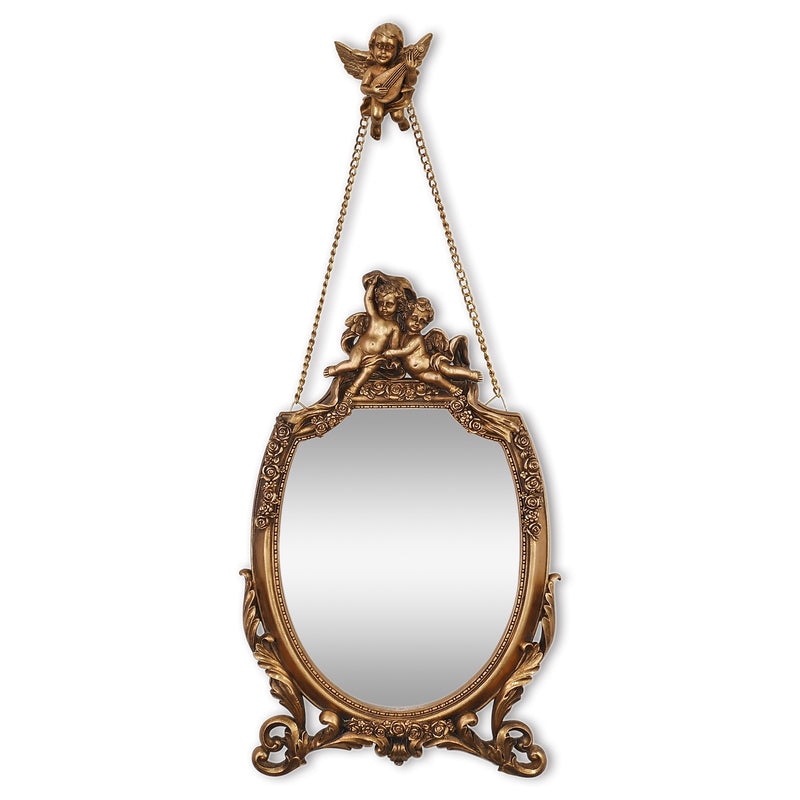 Gold Mirror with Cherub and Floral Ornaments for Wall, Baroque Style Home Decor