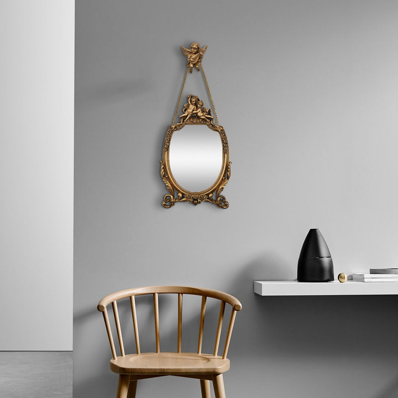 Gold Mirror with Cherub and Floral Ornaments for Wall, Baroque Style Home Decor