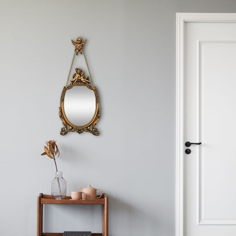 Gold Mirror with Cherub and Floral Ornaments for Wall, Baroque Style Home Decor