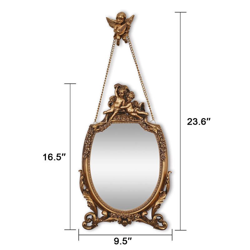 Gold Mirror with Cherub and Floral Ornaments for Wall, Baroque Style Home Decor