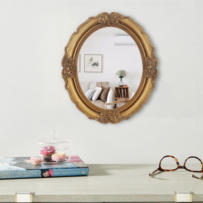 Vintage Mirror with Carved Rose Flower for Wall and Desk