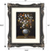Framed artwork of a still life with flowers and a vase, with dimensions indicated.
