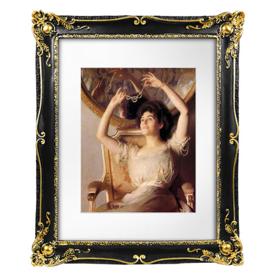 Black 11x14 baroque-style vintage resin picture frame with floral carvings, alternate view showing frame detail
