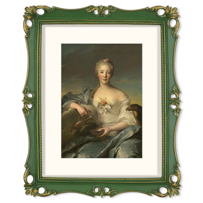 An 11x14-inch picture frame with a mat for an 8x10-inch photo, featuring sculpted edges and decorative accents in a hand-painted antique style finish.