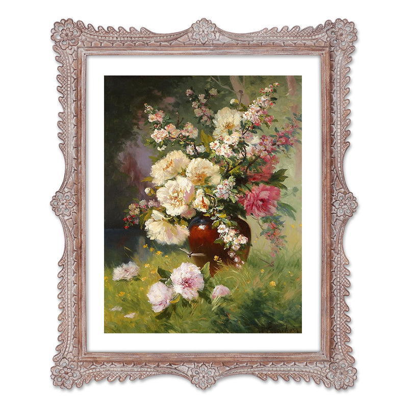11x14 Picture Frame with Mat, Vintage Picture Frames 11x14 Matted to 8x10, Distressed Wood Frame with Carved Ornate Floral Lattice Patterns