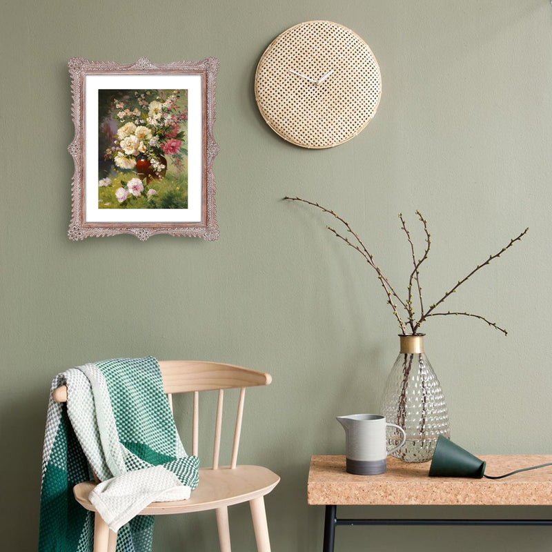 11x14 Picture Frame with Mat, Vintage Picture Frames 11x14 Matted to 8x10, Distressed Wood Frame with Carved Ornate Floral Lattice Patterns