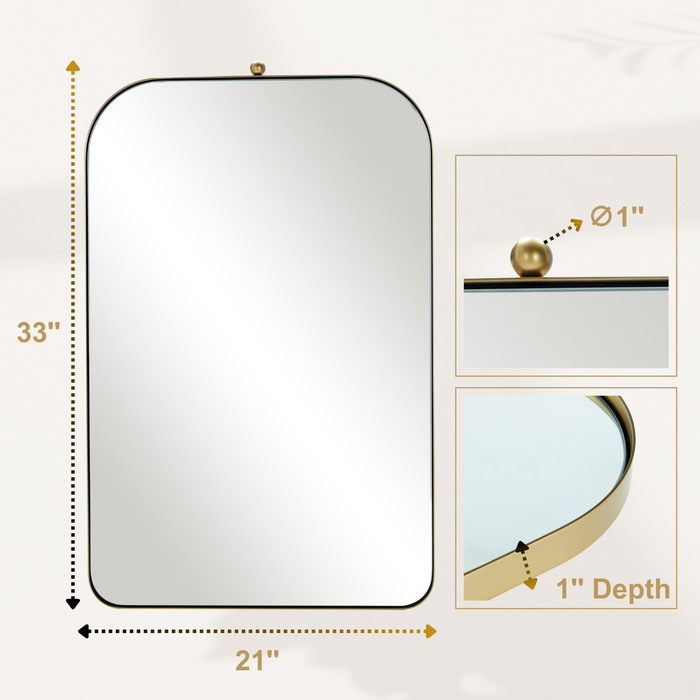 Gold Arch Mirror for Bathroom Vanity, 21x33 inch Wall Mirror for Living Room Entryway