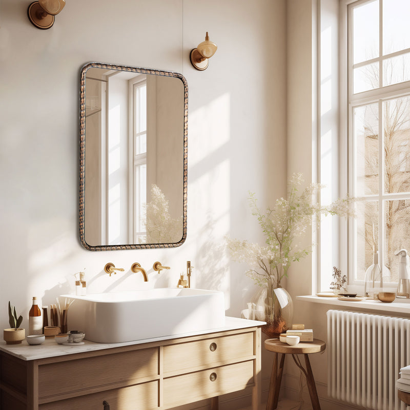Bronze Wall Mirror 20x28 Inch, Rectangle Bathroom Vanity Mirror with Hammered Texture