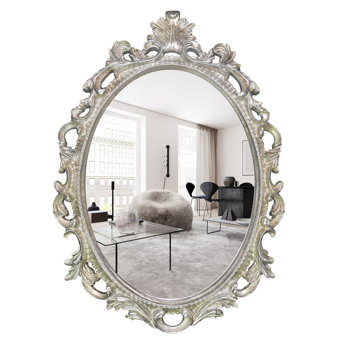 Vintage Wall Mirrors 16'' x 24'', Oval Mirror with Scroll Design for Entryways Living Room Bedroom