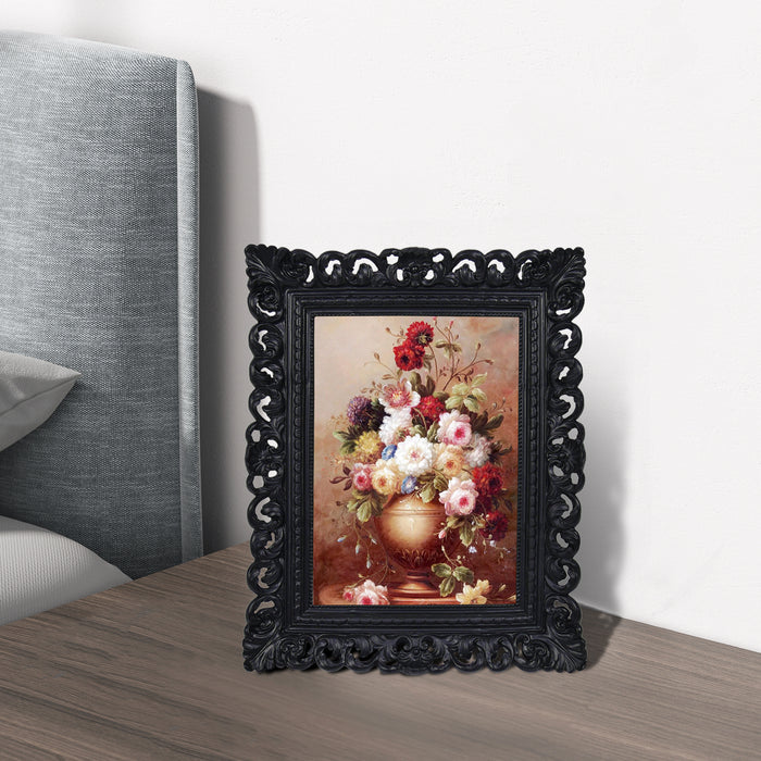 Vintage Picture Frame for Tabletop or Wall Display, Scalloped Borders with Floral Design