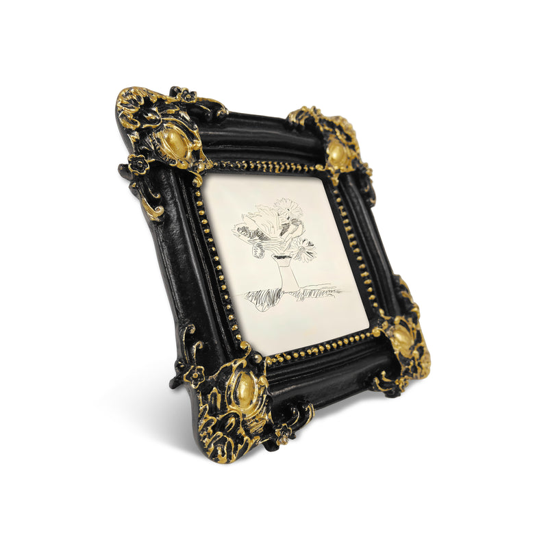Black Picture Frame for 3x3 Image, Rustic Floral Frame for Tabletop or Wall Display, Square Small Photo Frame