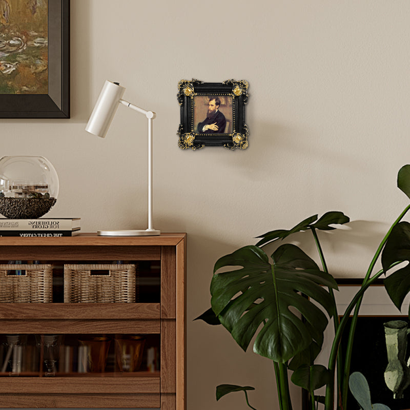 Black Picture Frame for 3x3 Image, Rustic Floral Frame for Tabletop or Wall Display, Square Small Photo Frame