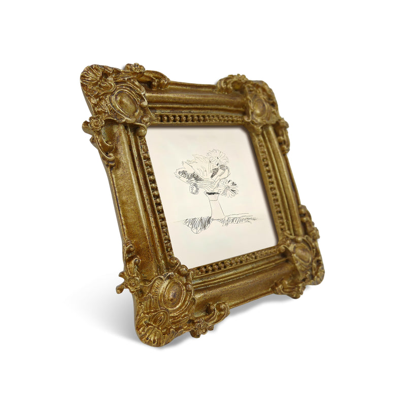 Gold Picture Frame 3x3, Vintage Small Frame for Tabletop or Wall Display, Square Photo Frame