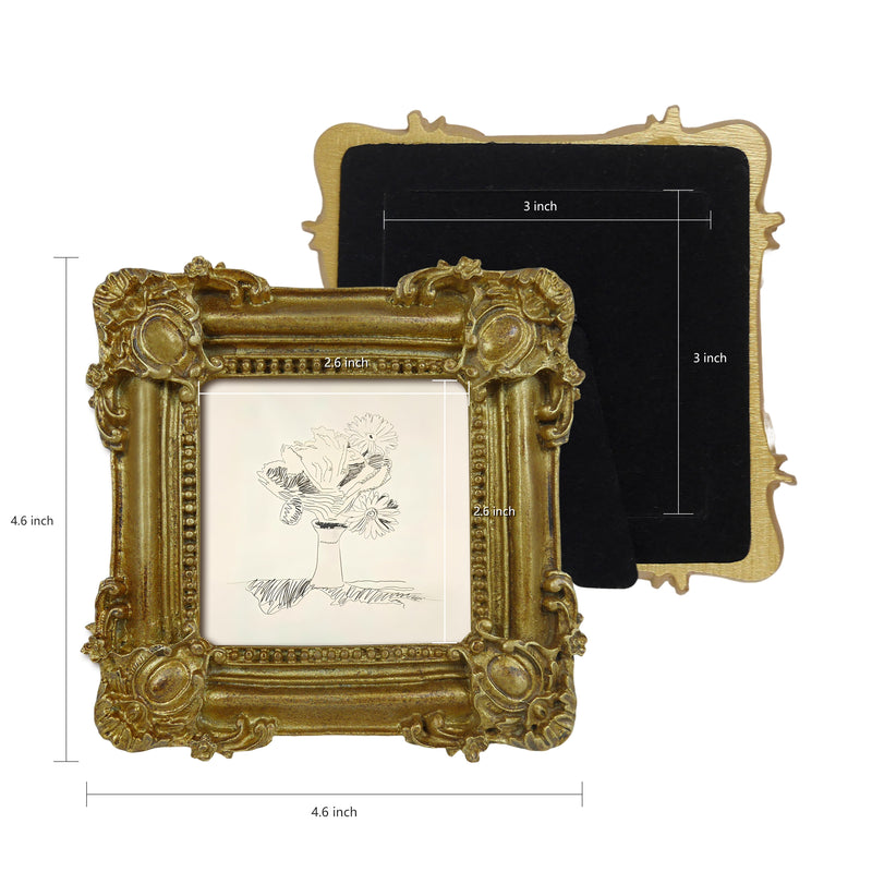 Gold Picture Frame 3x3, Vintage Small Frame for Tabletop or Wall Display, Square Photo Frame