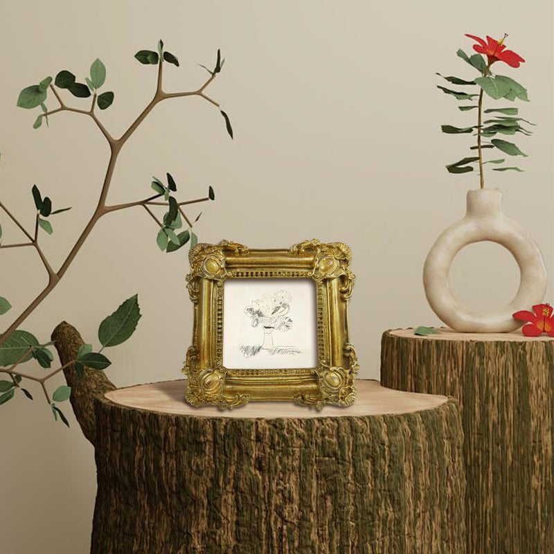 Gold Picture Frame 3x3, Vintage Small Frame for Tabletop or Wall Display, Square Photo Frame