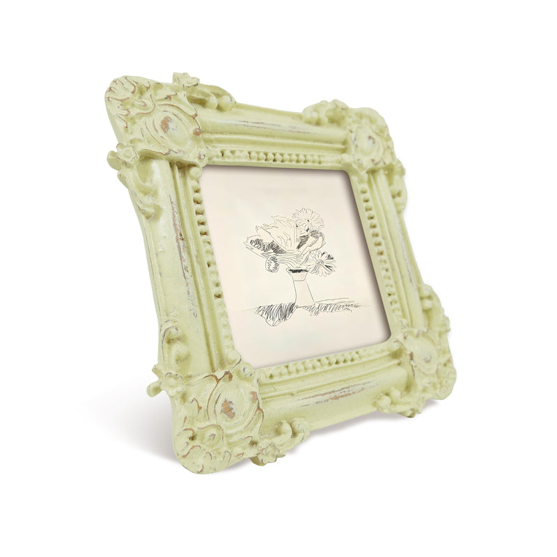 Rustic Picture Frame for 3x3 Image, Off White Square Frame for Tabletop or Wall Display, Small Photo Frame