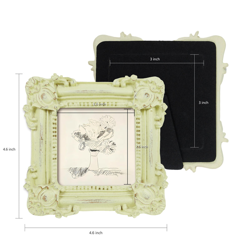 Rustic Picture Frame for 3x3 Image, Off White Square Frame for Tabletop or Wall Display, Small Photo Frame