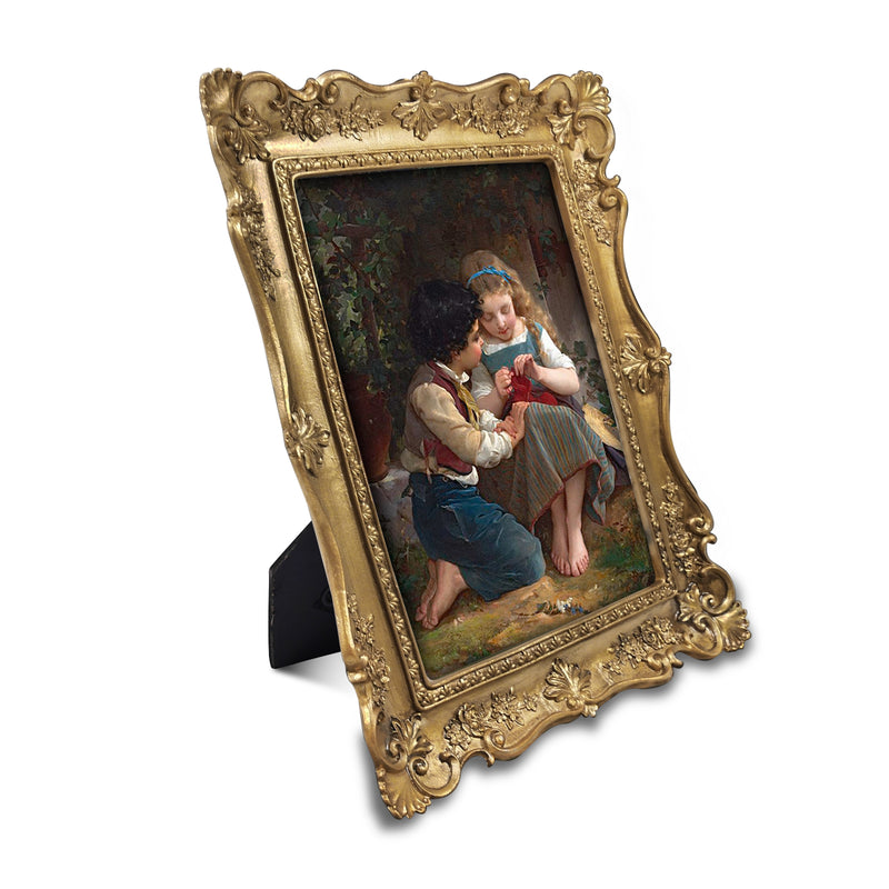 4x6 / 5x7 Victorian vintage gold picture frame with antique floral detail displayed in home décor setting