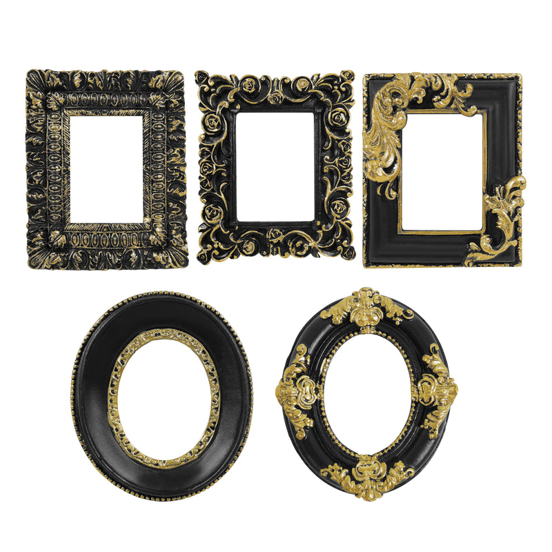 Vintage Ornate Frame, 1.5x2 Inches Opening, Open Back Resin Frame for DIY Crafts, Fridge Magnets, Wall Decor, Baroque Style Decorative Frames, Set of 5