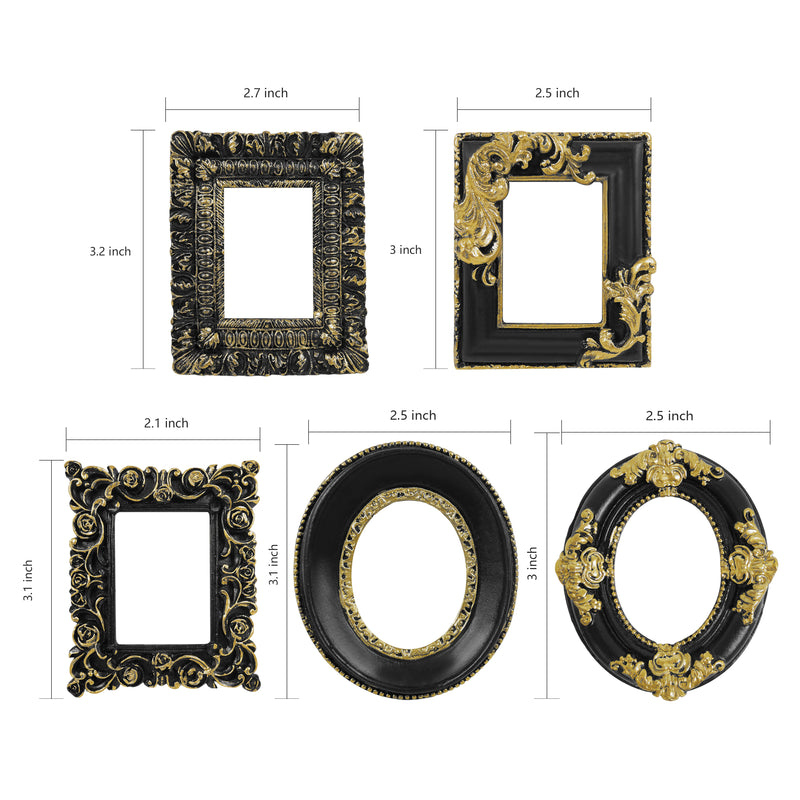 Vintage Ornate Frame, 1.5x2 Inches Opening, Open Back Resin Frame for DIY Crafts, Fridge Magnets, Wall Decor, Baroque Style Decorative Frames, Set of 5