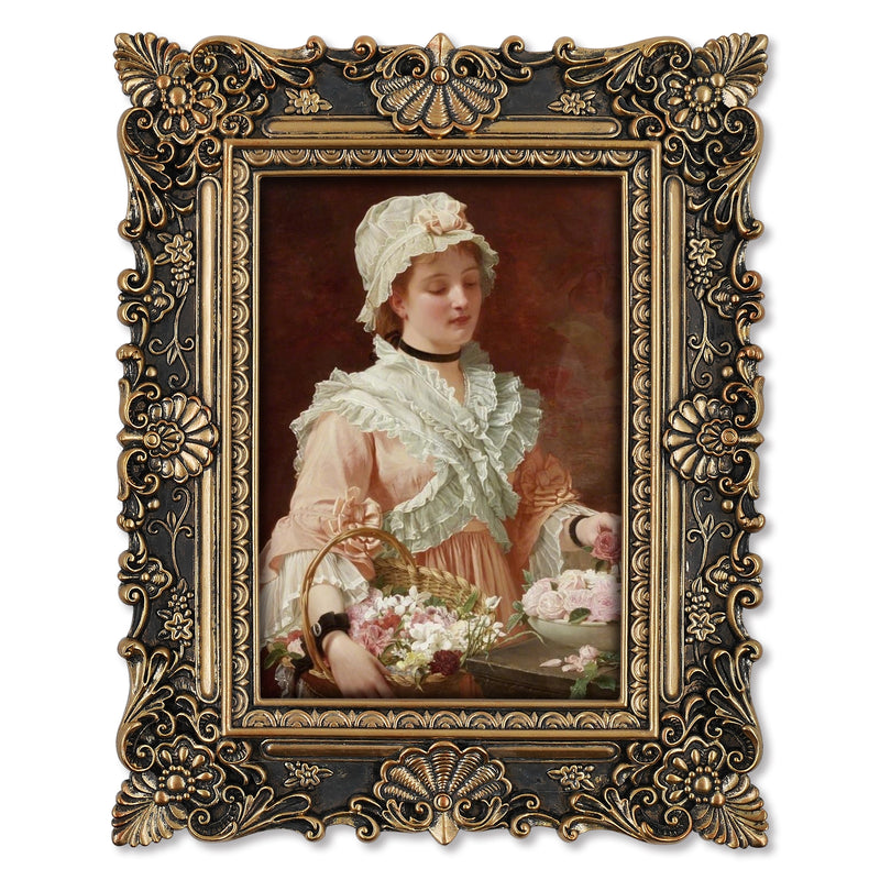Picture Frame w/ Seashell & Floral Carvings Edging, Vintage Inspired Home Decor