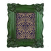 Decorative green frame with a gold and purple patterned interior on a white background.
