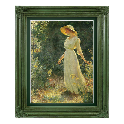 Green vintage 8.5x11 picture frame matted to 8x10, floral corner accents for wall and tabletop display