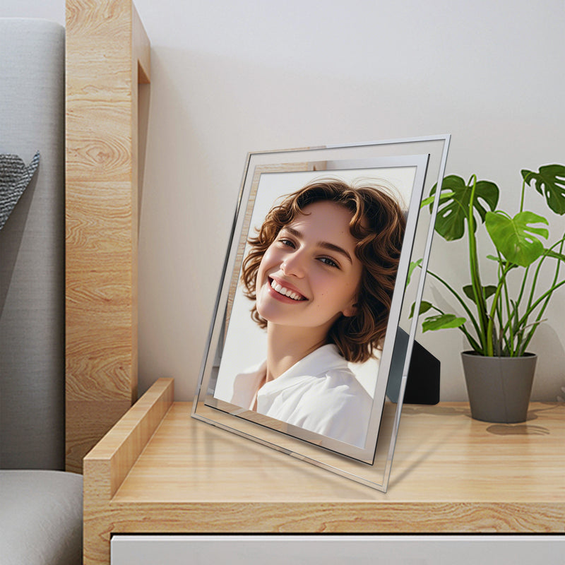 8x10 picture frame clear with silver borders for wall and tabletop