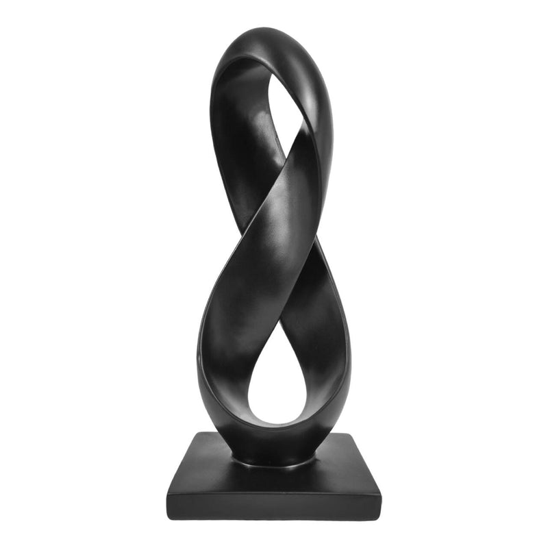 Black Modern Abstract Sculpture, 14.5'' Tall Minimalist Figure Eight Tabletop Statue, Hand-Painted Resin Accent Decor for Home or Office