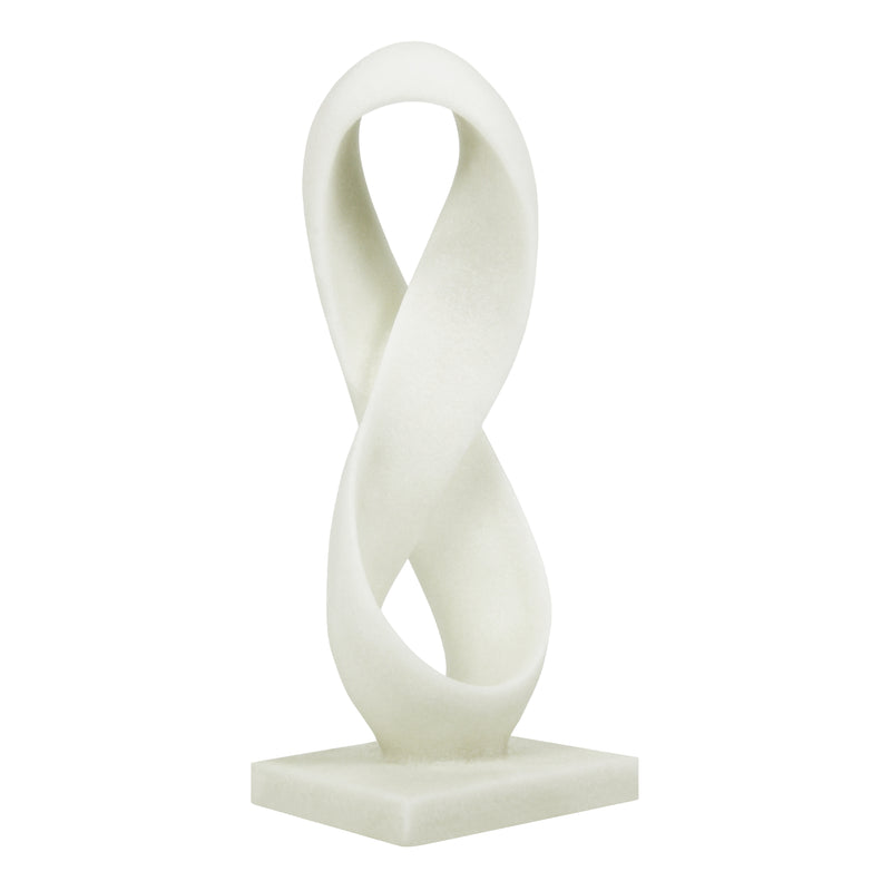 Modern Abstract Statue, 14.5'' Tall White Minimalist Infinity Loop Design Tabletop Mantel Shelf Decor, Hand-Painted Resin Sculpture for Home or Office