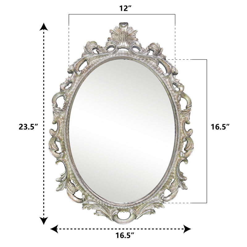 Antique Silver Wall Mounted Mirrors with Scroll Design for Entryways Living Dressing Room Bedroom, Vintage Vanity Oval Mirror