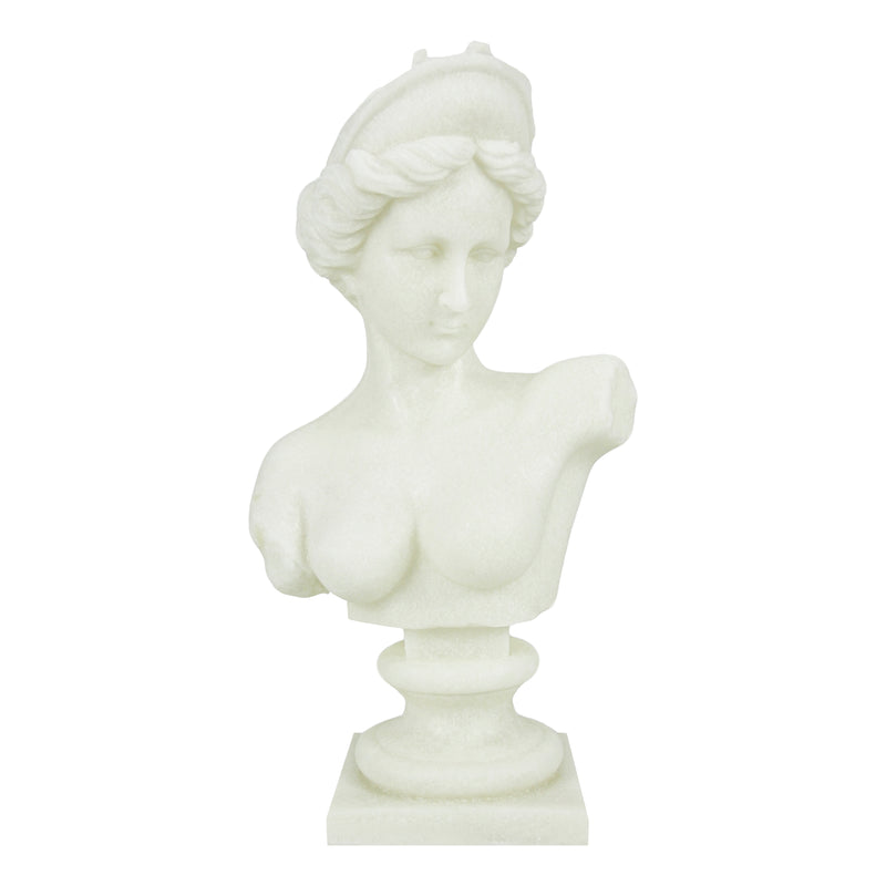 Aphrodite Bust Sculpture, 13.5" Tall Classic Greek Goddess Venus Statue with White Sparkle Finish for Modern Home Office Wedding Décor