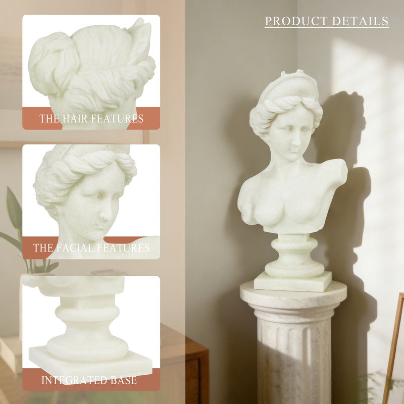 Aphrodite Bust Sculpture, 13.5" Tall Classic Greek Goddess Venus Statue with White Sparkle Finish for Modern Home Office Wedding Décor