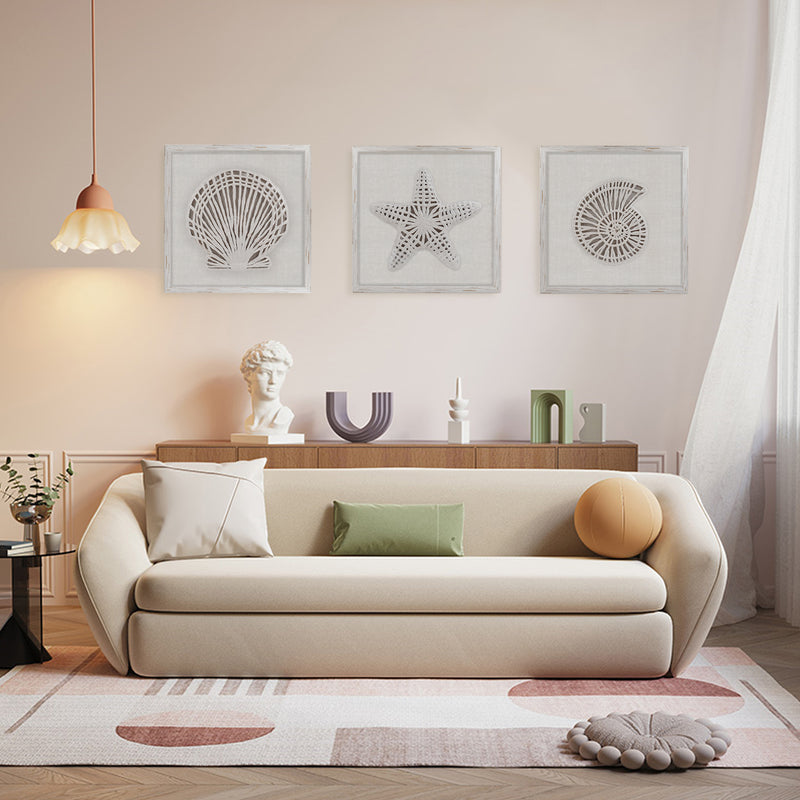 Framed Coastal Beach Wall Art Set Seashell Wall Hangings with Linen Backing Contemporary Home Decor
