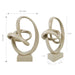 Beige abstract sculptures with dimensions indicated on a white background